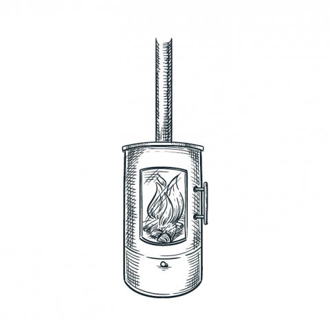 Linienzeichnung des Holzofens