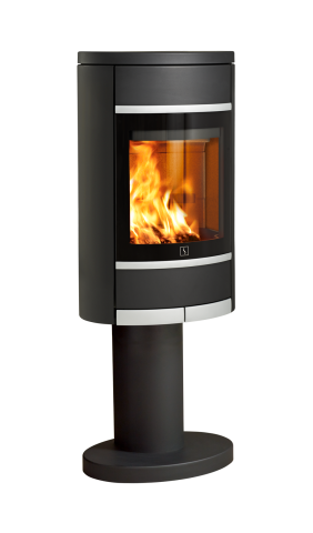 Sort vedovn på søylefot med aluminiumshåndtak og pyntelister Scan 68-4